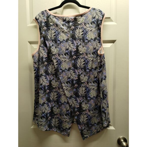 Crane Women's Size XXL Blue Tropical Floral Asymmetric Layered Back Tank Top - Picture 3 of 6